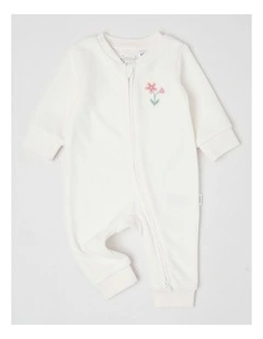 Velour Flower Coverall in White