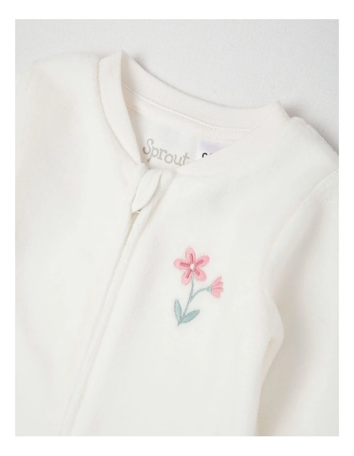 Velour Flower Coverall in White image 2