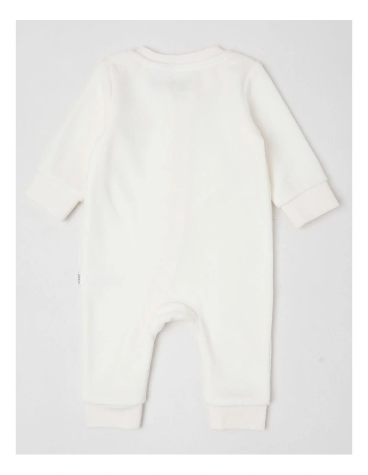 Velour Flower Coverall in White image 3