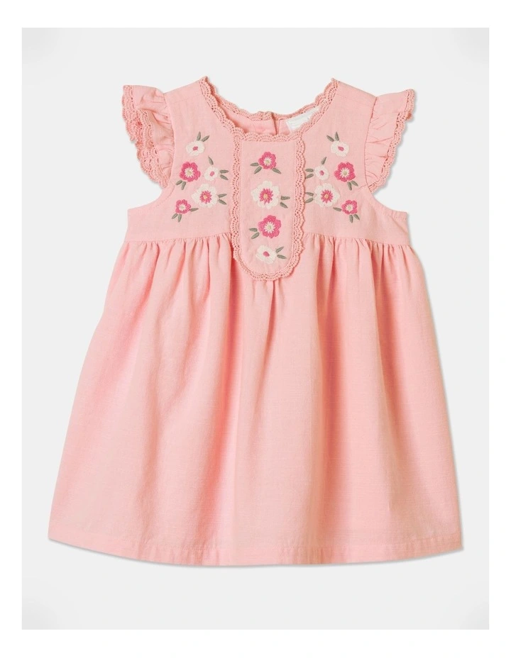 Flower Embroidery Woven Dress in Pale Pink image 1