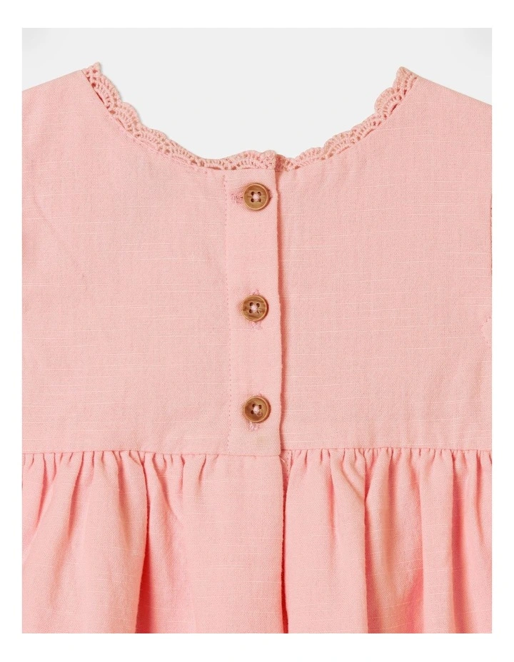 Flower Embroidery Woven Dress in Pale Pink image 4