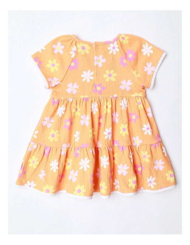 Floral Crinkle Knit Shirred Dress in Apricot image 3