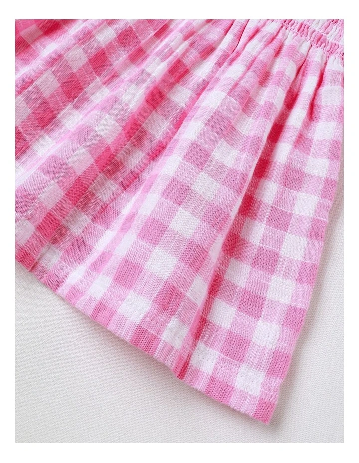 Shirred Gingham Dress in Light Pink image 4