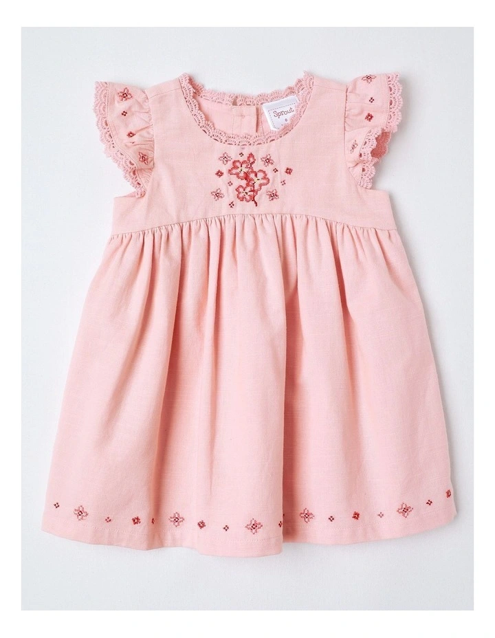 Woven Embroidered Dress in Light Pink image 1