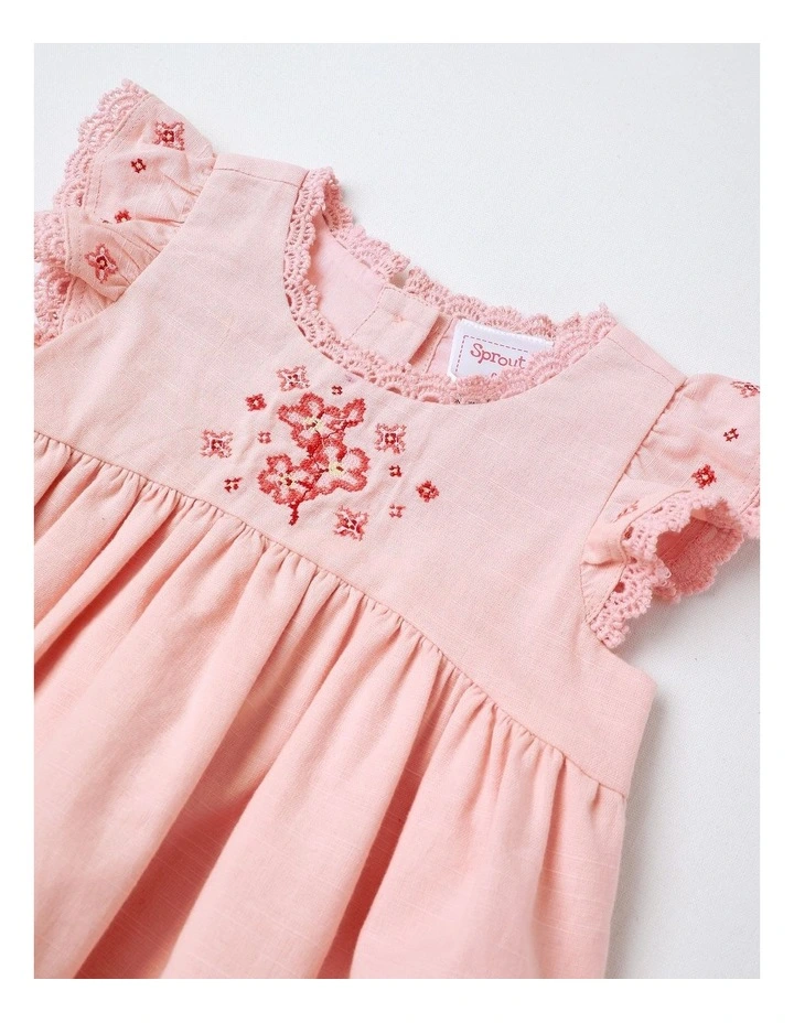 Woven Embroidered Dress in Light Pink image 2