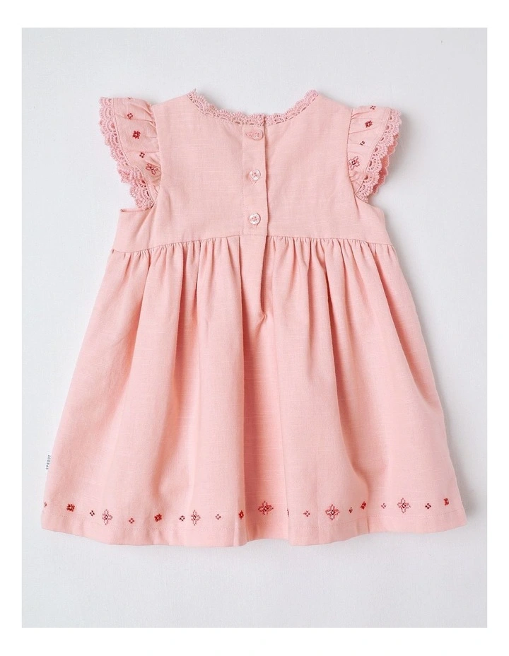 Woven Embroidered Dress in Light Pink image 3