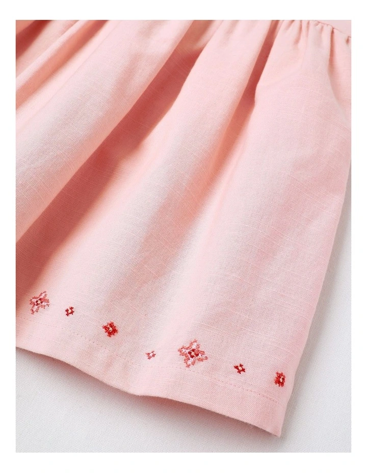 Woven Embroidered Dress in Light Pink image 4
