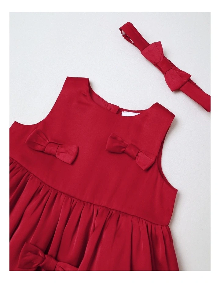 Occasion Satin Bow Dress in Lipstick image 2
