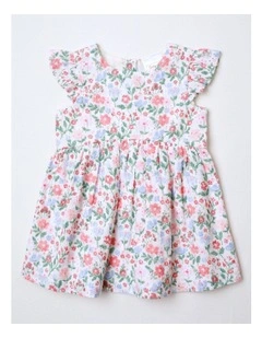 Floral Woven Frill Hem Dress in White