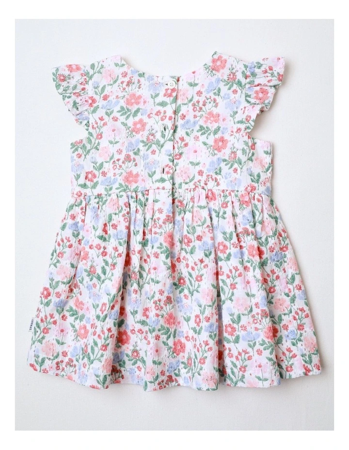 Floral Woven Frill Hem Dress in White image 3
