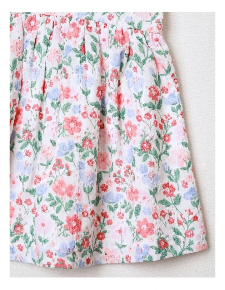 Floral Woven Frill Hem Dress in White image 4