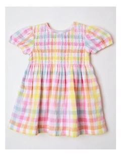 Shirred Gingham Dress in Assorted