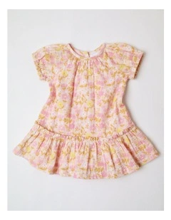 Woven Flower Dress in Bright Pink