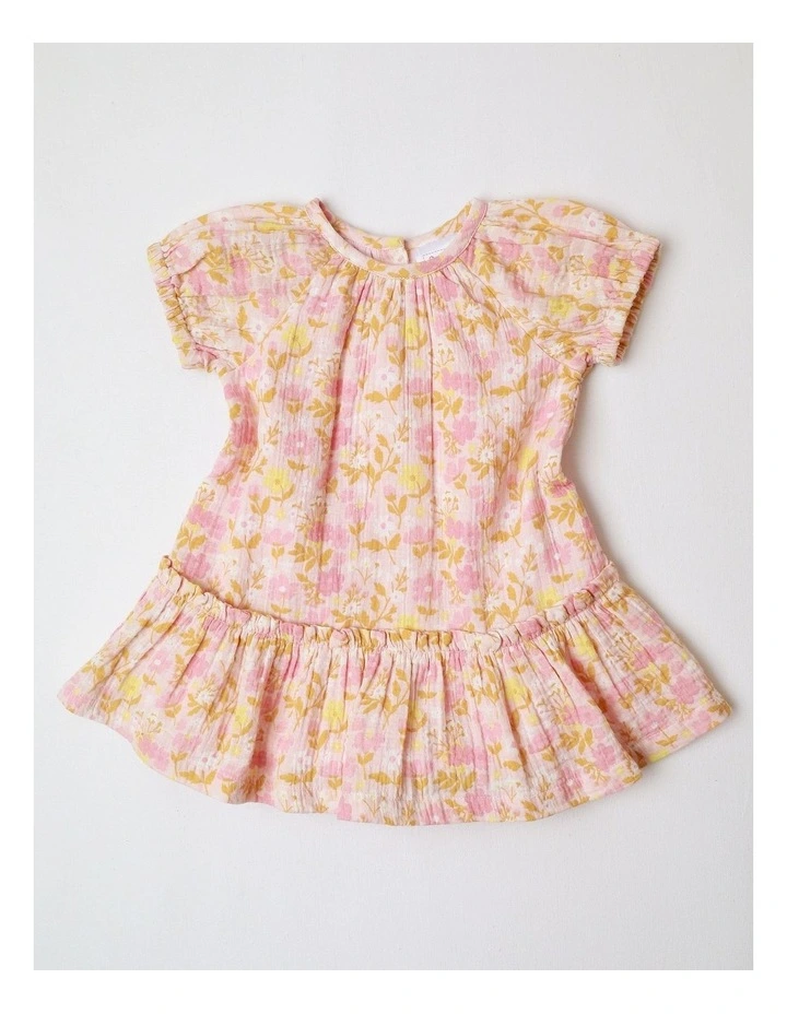 Woven Flower Dress in Bright Pink image 1