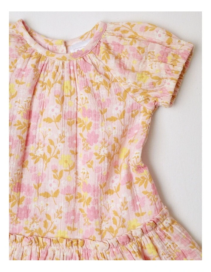 Woven Flower Dress in Bright Pink image 2