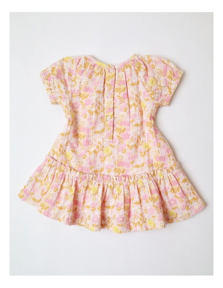 Woven Flower Dress in Bright Pink image 3