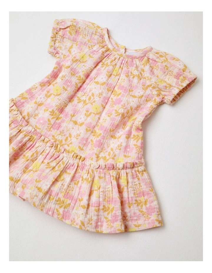 Woven Flower Dress in Bright Pink image 4
