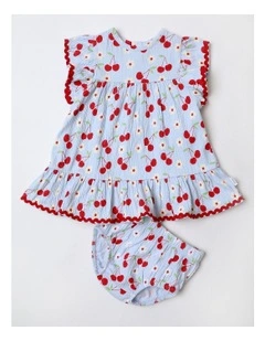 Cherry Jersey Dress in Blue