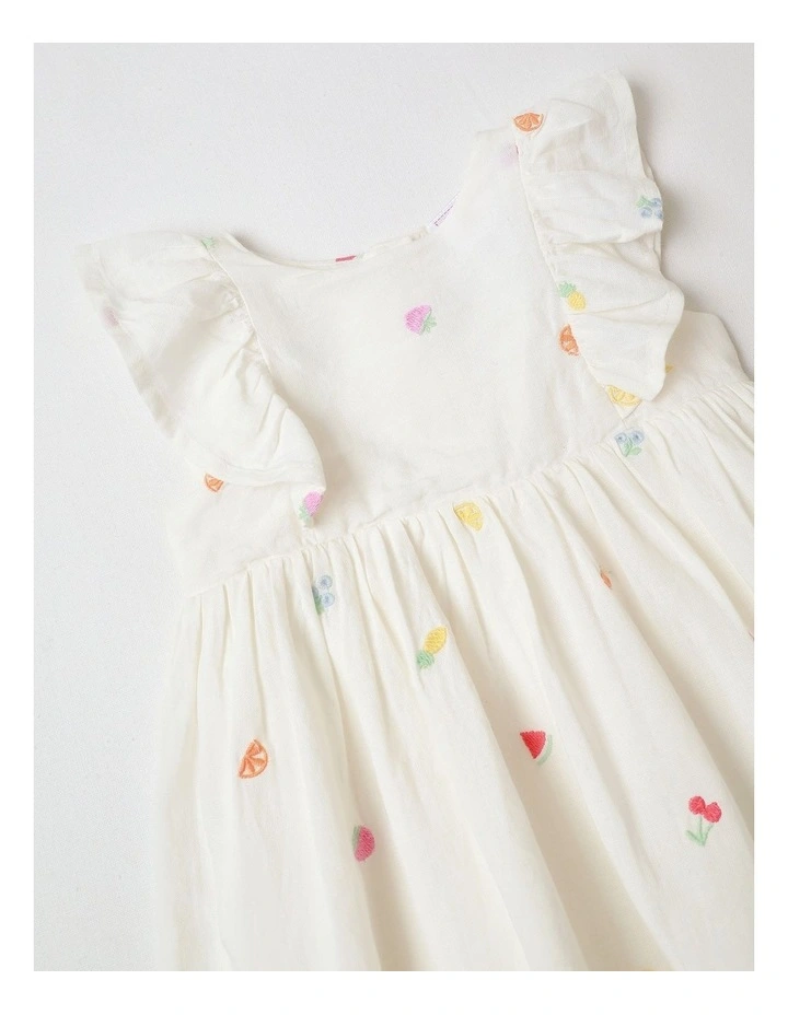 Fruit Ruffle Dress in White image 2