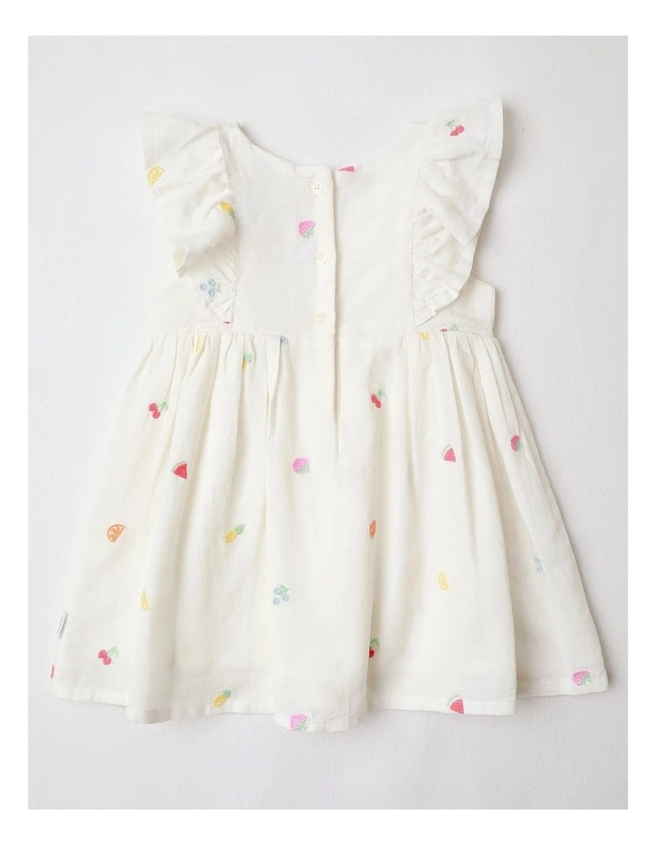 Fruit Ruffle Dress in White image 3