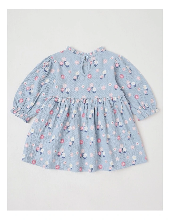 Crinkle Knit Frill Neck Dress in Dusty Blue image 3