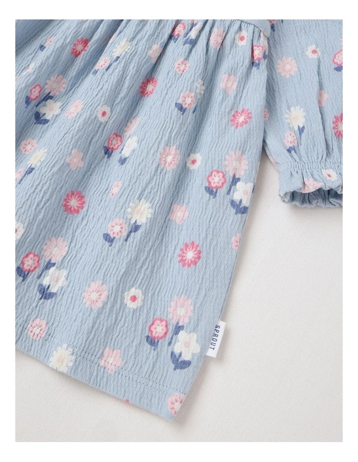 Crinkle Knit Frill Neck Dress in Dusty Blue image 4