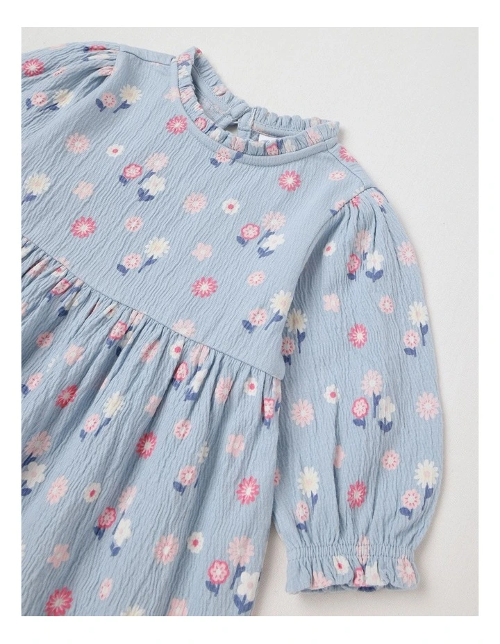 Crinkle Knit Frill Neck Dress in Dusty Blue image 5