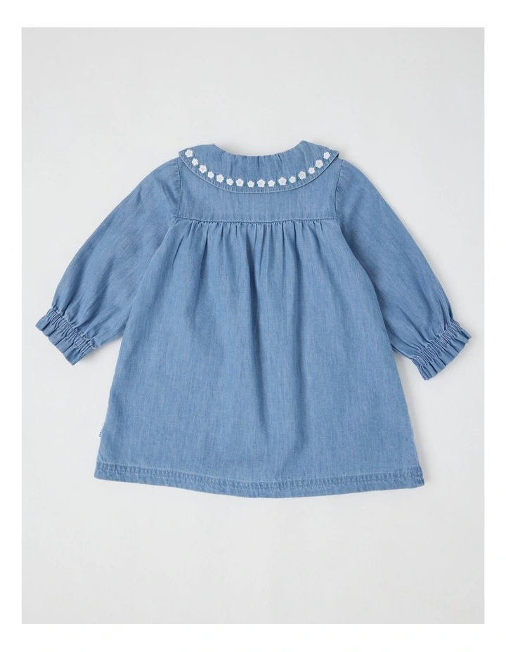 Denim Embroidery 2 Pocket Dress in Dusty Blue image 4