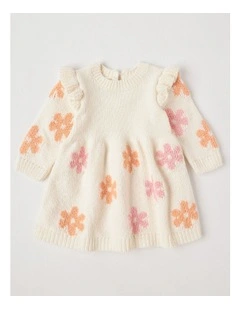 Chenille Flower Dress in Cream