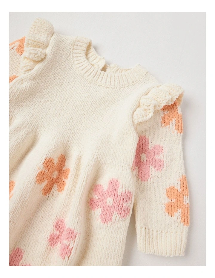 Chenille Flower Dress in Cream image 2