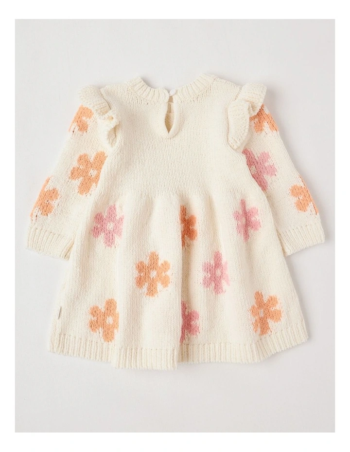 Chenille Flower Dress in Cream image 3