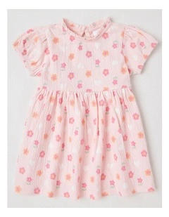 Crinkle Knit Frill Neck Dress in Blush