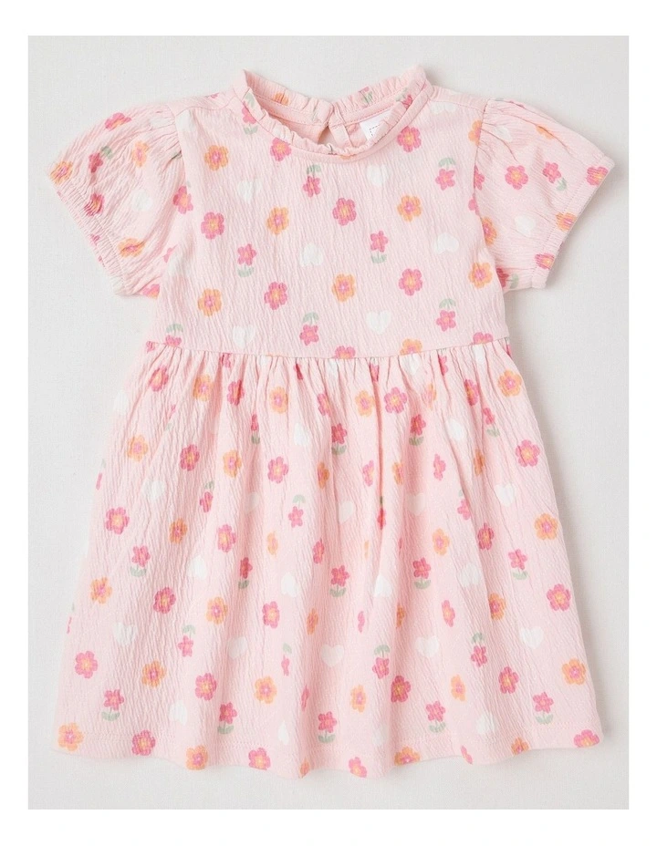 Crinkle Knit Frill Neck Dress in Blush image 1