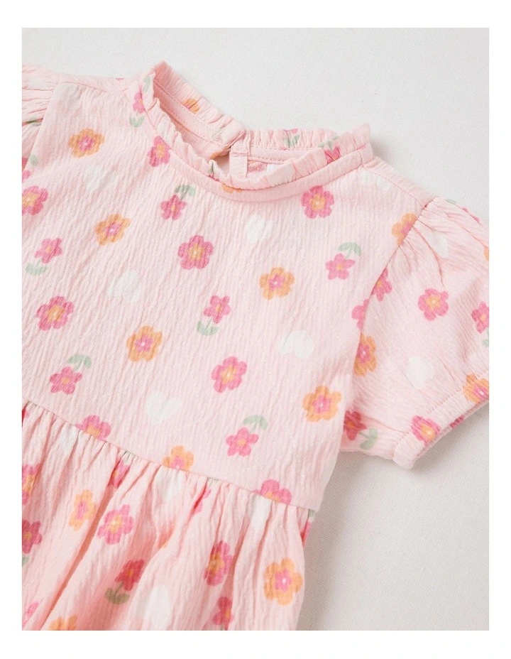 Crinkle Knit Frill Neck Dress in Blush image 2