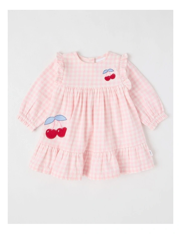 Cherry Gingham Yarndye Dress in Pale Pink image 1