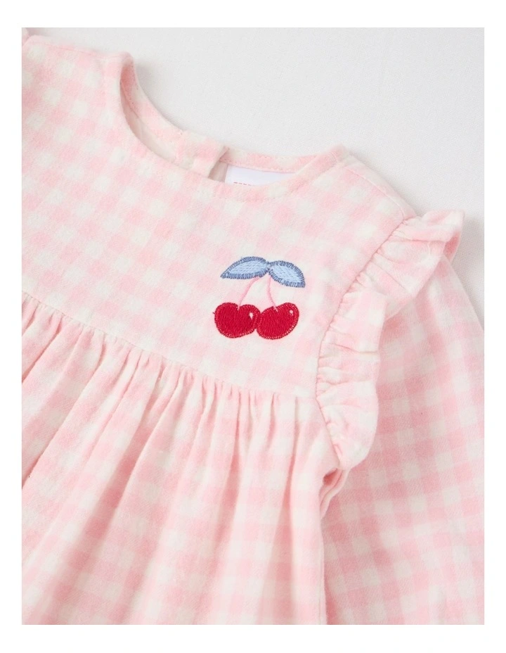 Cherry Gingham Yarndye Dress in Pale Pink image 2