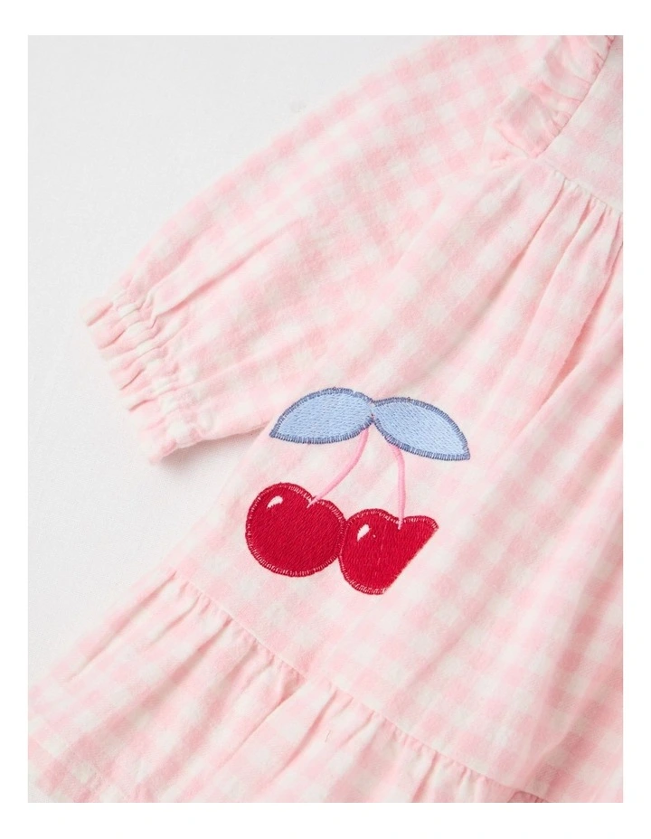 Cherry Gingham Yarndye Dress in Pale Pink image 3