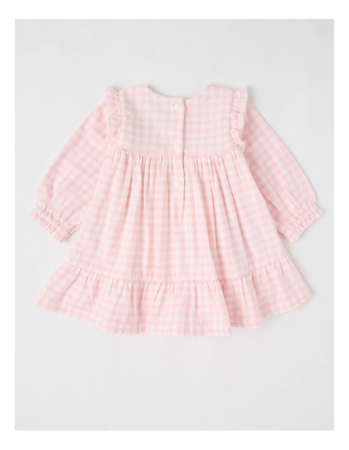 Cherry Gingham Yarndye Dress in Pale Pink image 4