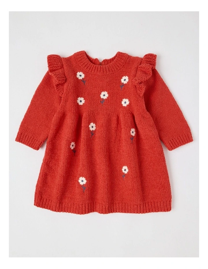 Chenille Daisy Embroidery Dress in Crimson image 1