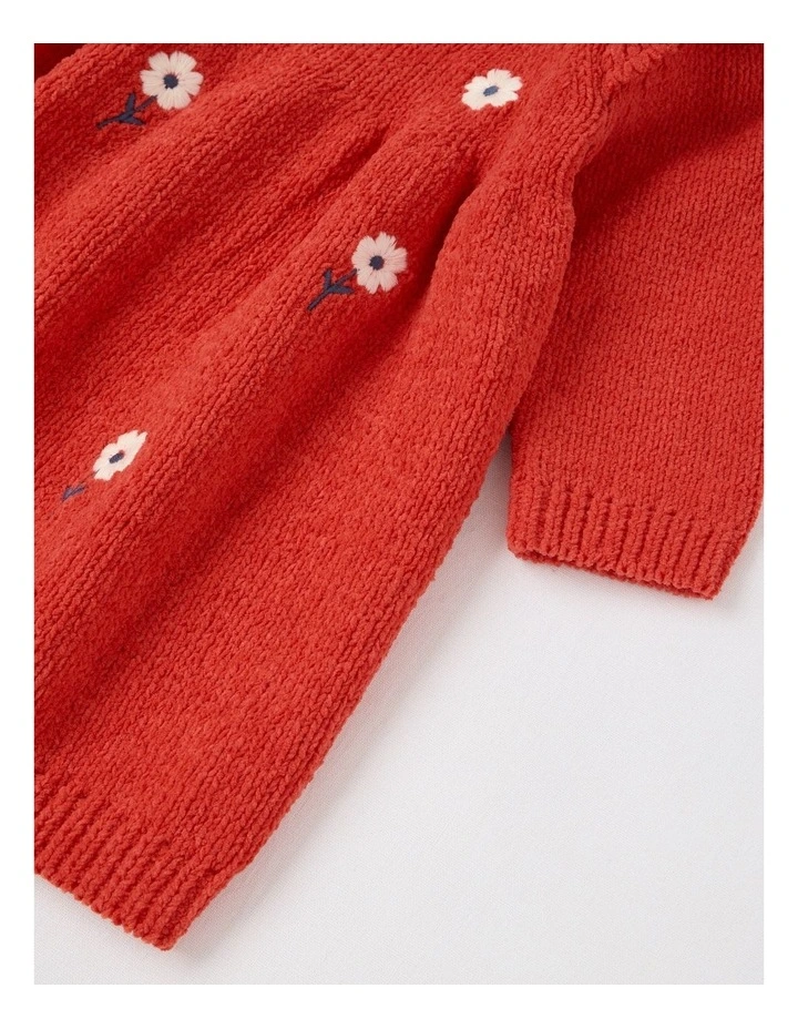 Chenille Daisy Embroidery Dress in Crimson image 4