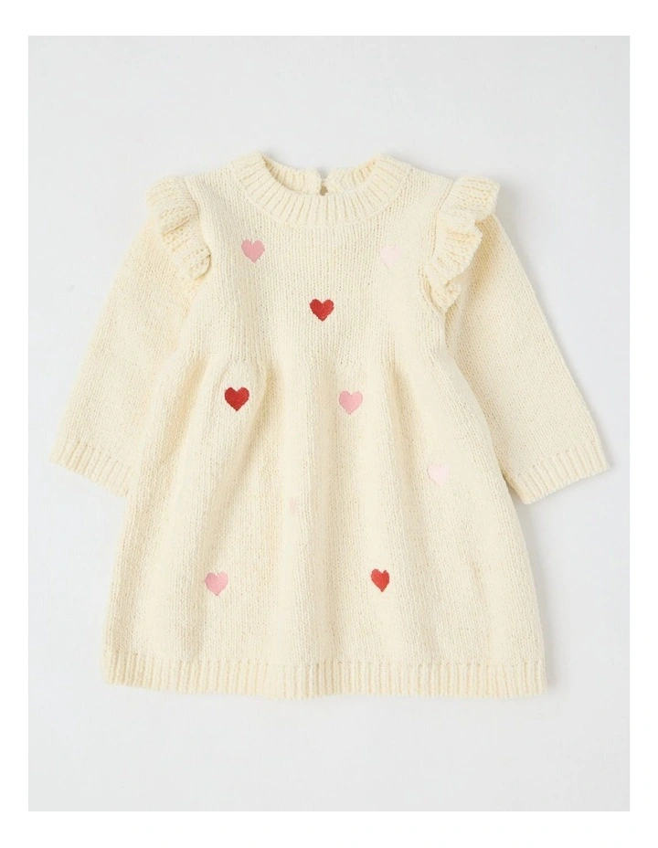 Chenille Heart Embroidery Dress in Bone image 1