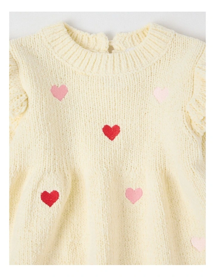 Chenille Heart Embroidery Dress in Bone image 2