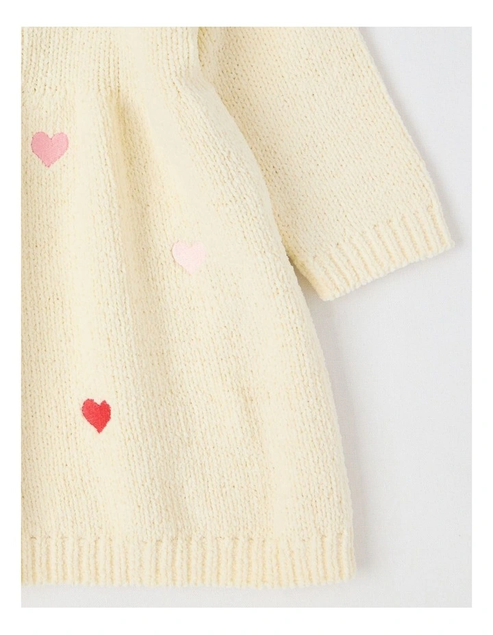 Chenille Heart Embroidery Dress in Bone image 4