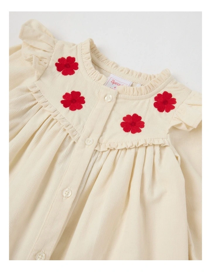 Babycord Flower Frill Dress Bone image 2