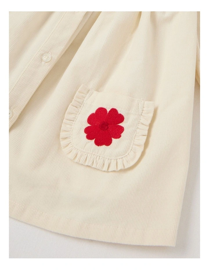 Babycord Flower Frill Dress Bone image 4
