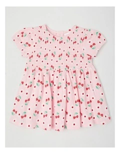 Cherry Daisy Crinkle Knit Dress With Bloomers in Blush