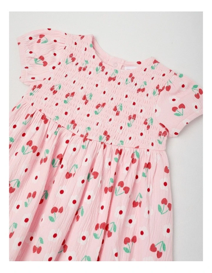 Cherry Daisy Crinkle Knit Dress With Bloomers in Blush image 2