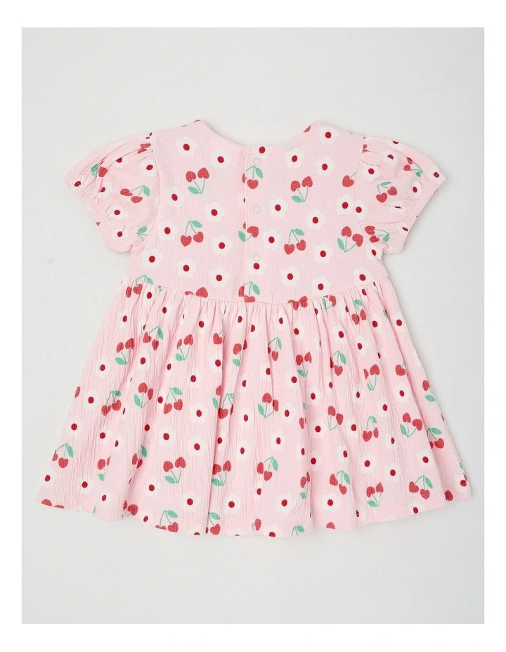 Cherry Daisy Crinkle Knit Dress With Bloomers in Blush image 3