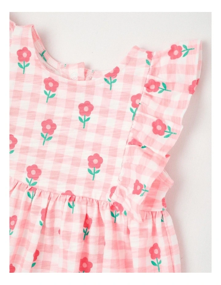 Daisy Gingham Jersey Dress With Bloomers in Light Pink image 2
