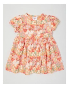 Rainbow Floral Crinkle Knit Dress With Bloomers in Peach